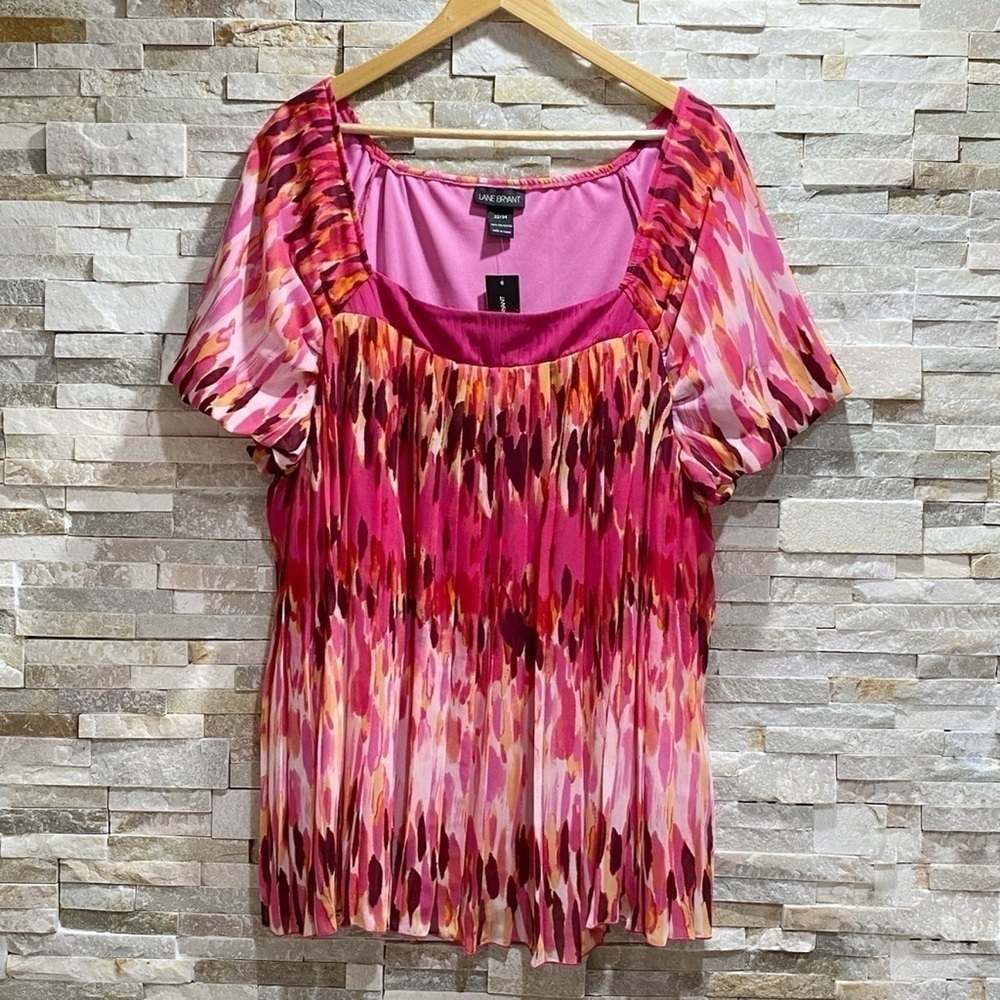 Lane Bryant Chiffon Pleated Pink Blouse 22/24